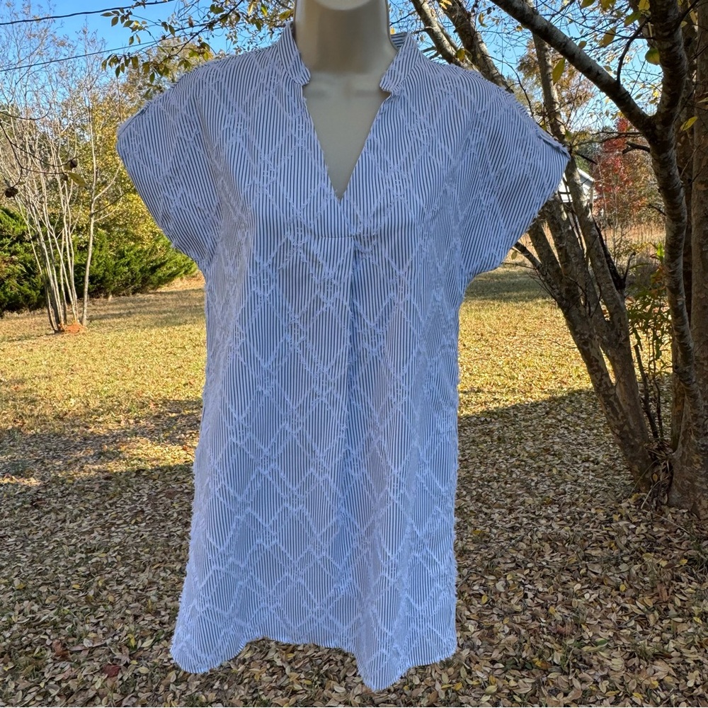 THML Pale Blue V-Neck Textured Mini Dress - Picture 9 of 16